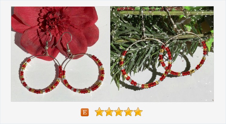 Beaded Hoop Earrings Red Gold Clear Czech Glass Seed Beads etsy.me/3aJA31f @MagdaleneJewels #BeadedHoopEarrings #RedGoldClearBeads 
etsy.com/MagdaleneJewel…