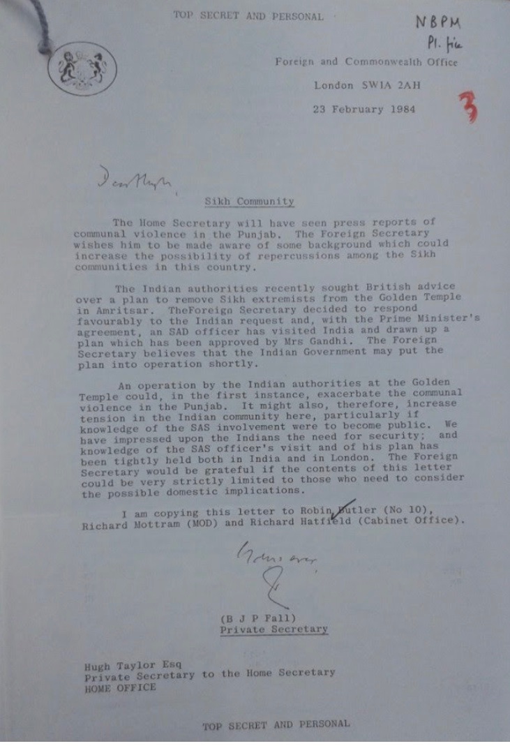 Letters sent by the British government to India indicating their FULL supporting to the predicted murders of innocent Sikh civilians  #neverforget1984  #JusticeForSikhs  #OperationBlueStar