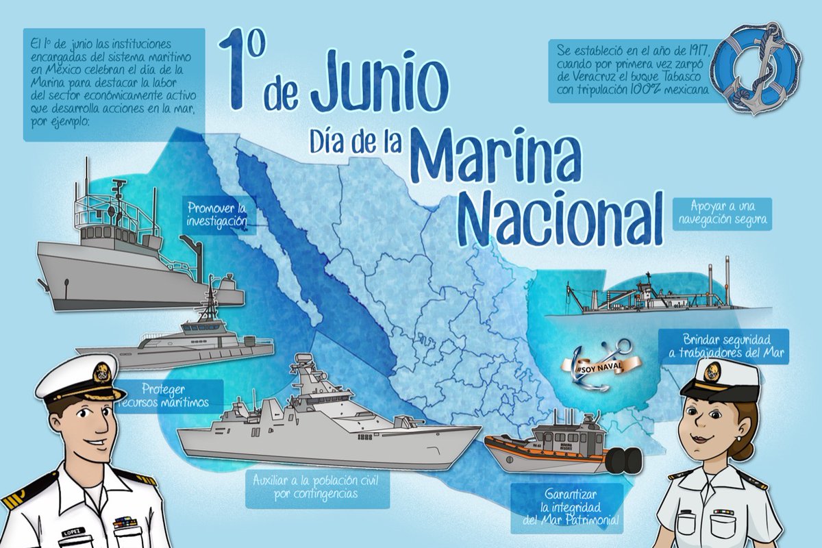 SEMAR_mx's tweet photo. #SabíasQue Hoy se conmemora el 103 aniversario del #DíaDeLaMarina, fecha en la que se reconoce la labor de mujeres y hombres en la mar.

Feliz #DíaDeLaMarina Nacional https://t.co/qLlzeldt6G