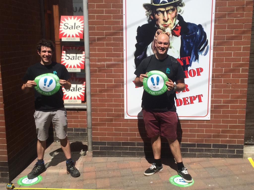 CharnwoodBC's tweet photo. Dave and James from @LboroTownHall have been busy  putting down more distance markers in Church Gate #Loughborough this morning. https://t.co/nKKQvW5uBv