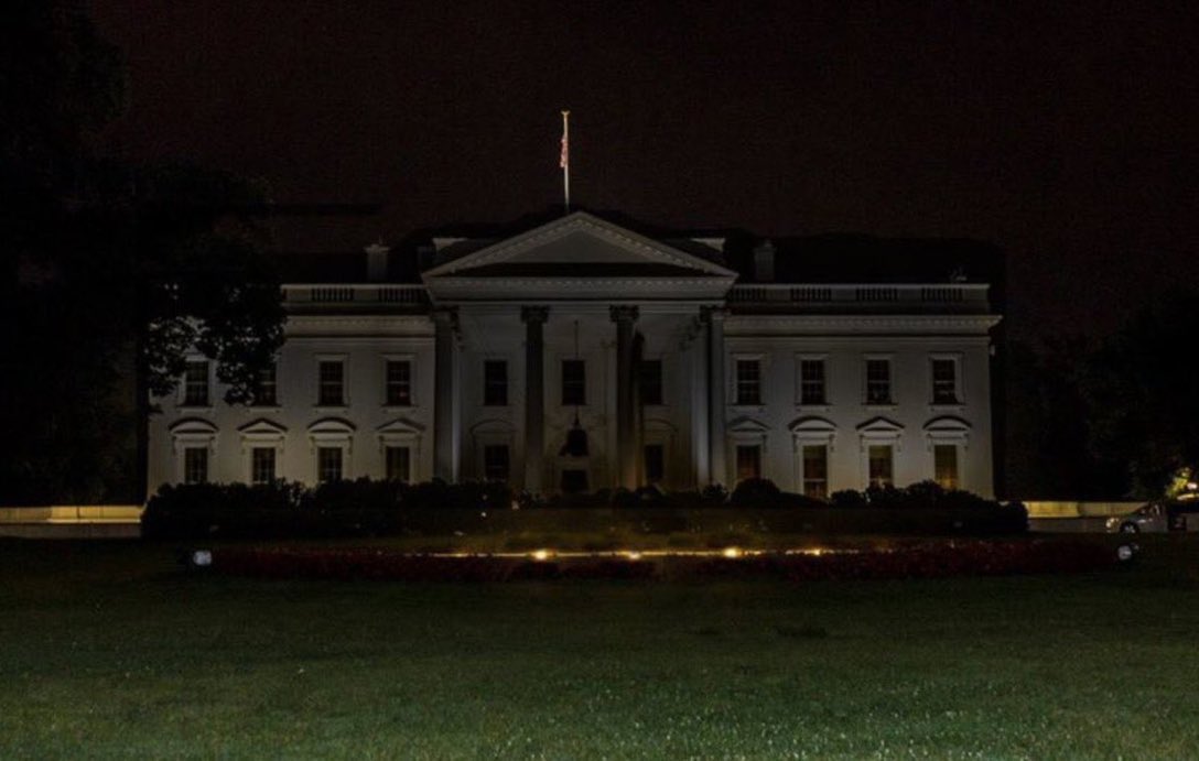 jerrysaltz's tweet photo. The night the President of the United States turned down the lights to pretend he’s not home and cowered  in basement bunker. https://t.co/9DyQD6CUff