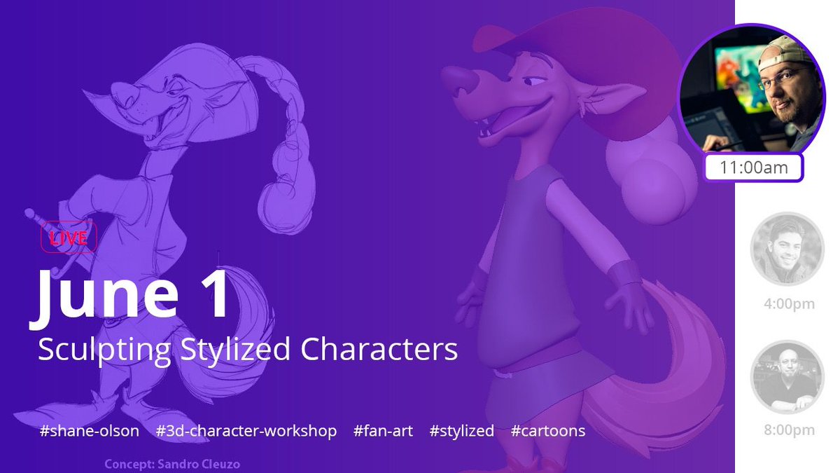 ShaneOlsonArt's tweet photo. Reminder! I am streaming later today at 11am-1pm PST on #Pixologic's #Twitch channel.

https://t.co/M2bUI7uVv8

#3DCW #3DCharacterWorkshop #ZBrush #3DArt #GameArt #Sculpting #Stylized #StylizedCharacter https://t.co/QLlefUz36l