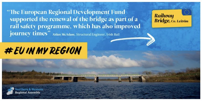 The reconstruction of Drumsna railway bridge in Co Leitrim has improved train journey times between Dublin and Sligo, making a huge difference to the lives of regular passengers. @IrishRegions_EU  @EUFunds_Ireland @eurireland #EUinMyRegion #EUlocal bit.ly/2IT13zY