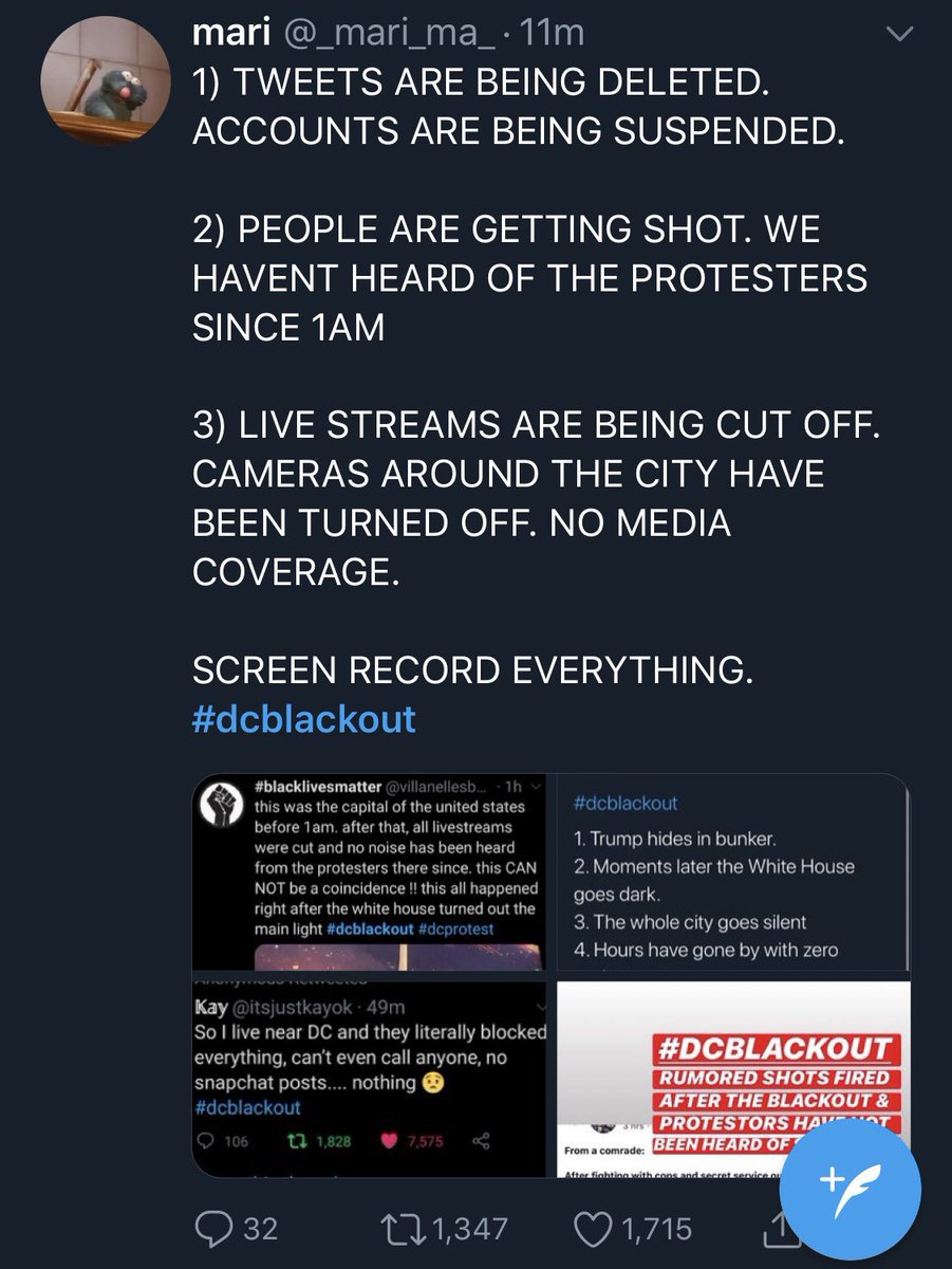 ALL THE INFORMATION I’VE GATHERED ON  #DCblackout WILL BE POSTED ON THIS THREAD, AND I WILL CONTINUE TO UPDATE THIS THREAD. PLEASE, IF YOU SEE ANY POSTS, ANY VIDEOS OR PHOTOS OF THE PROTESTS, SPREAD THEM!! TWITTER IS DELETING THEM AS THE GOVERNMENT IS TRYING TO HIDE THEM!!