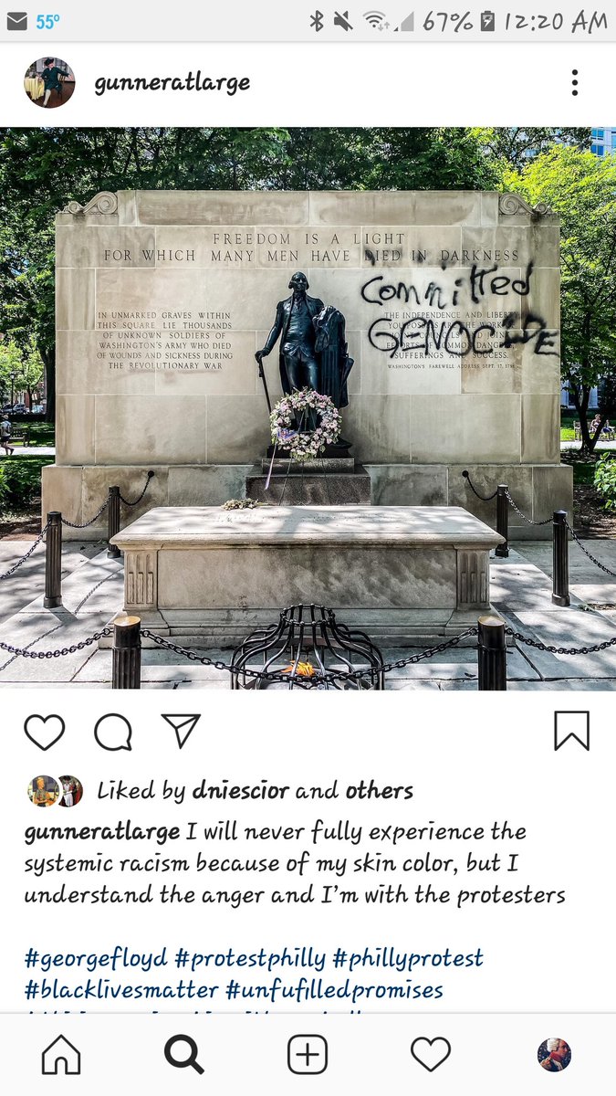 roy18977's tweet photo. A "historical interpreter" @TheOldBarracks posted/ supported this desecration of the tomb of the unknowns of the RevWar.  This person must never represent our heroes to the public again. PLEASE RT
@GovMurphy @revolutionarynj @trentondowntown @Visit_NJ https://t.co/8xmG5vr6Se