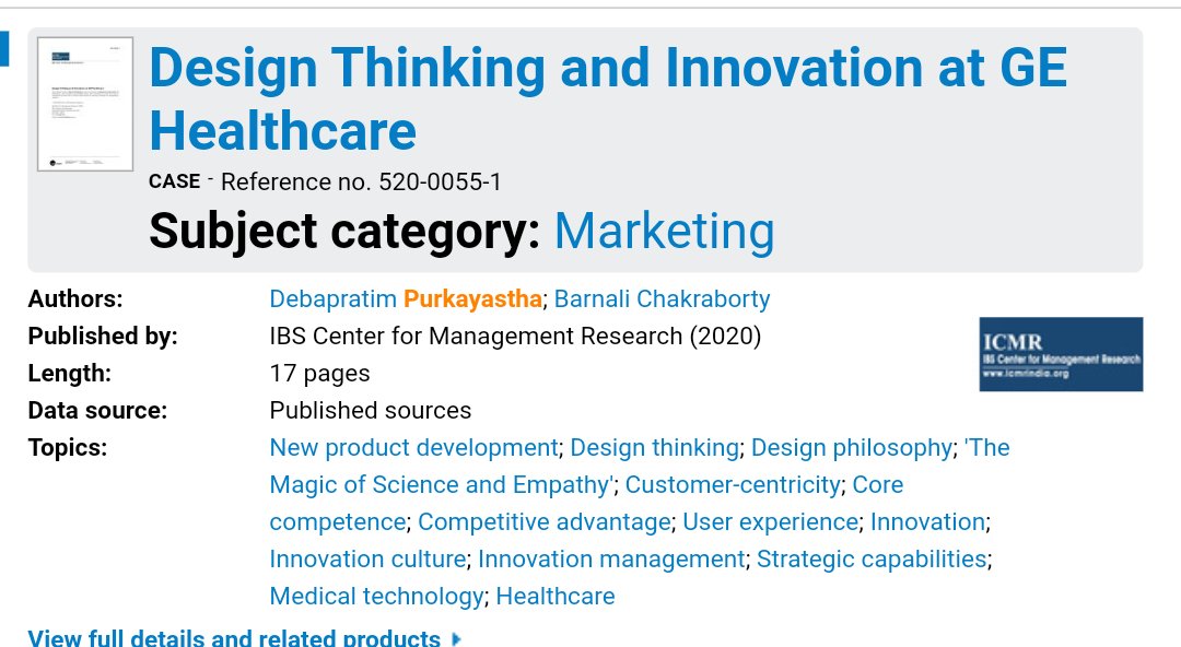 #DesignThinking and #Innovation at GE Healthcare
thecasecentre.org/educators/prod…

#Newproductdevelopment #Design #DesignPhilosophy #Customercentricity #CoreCompetency #Competitiveadvantage #Userexperience #Innovationculture #Innovationmanagement #StrategicCapabilities #healthcare