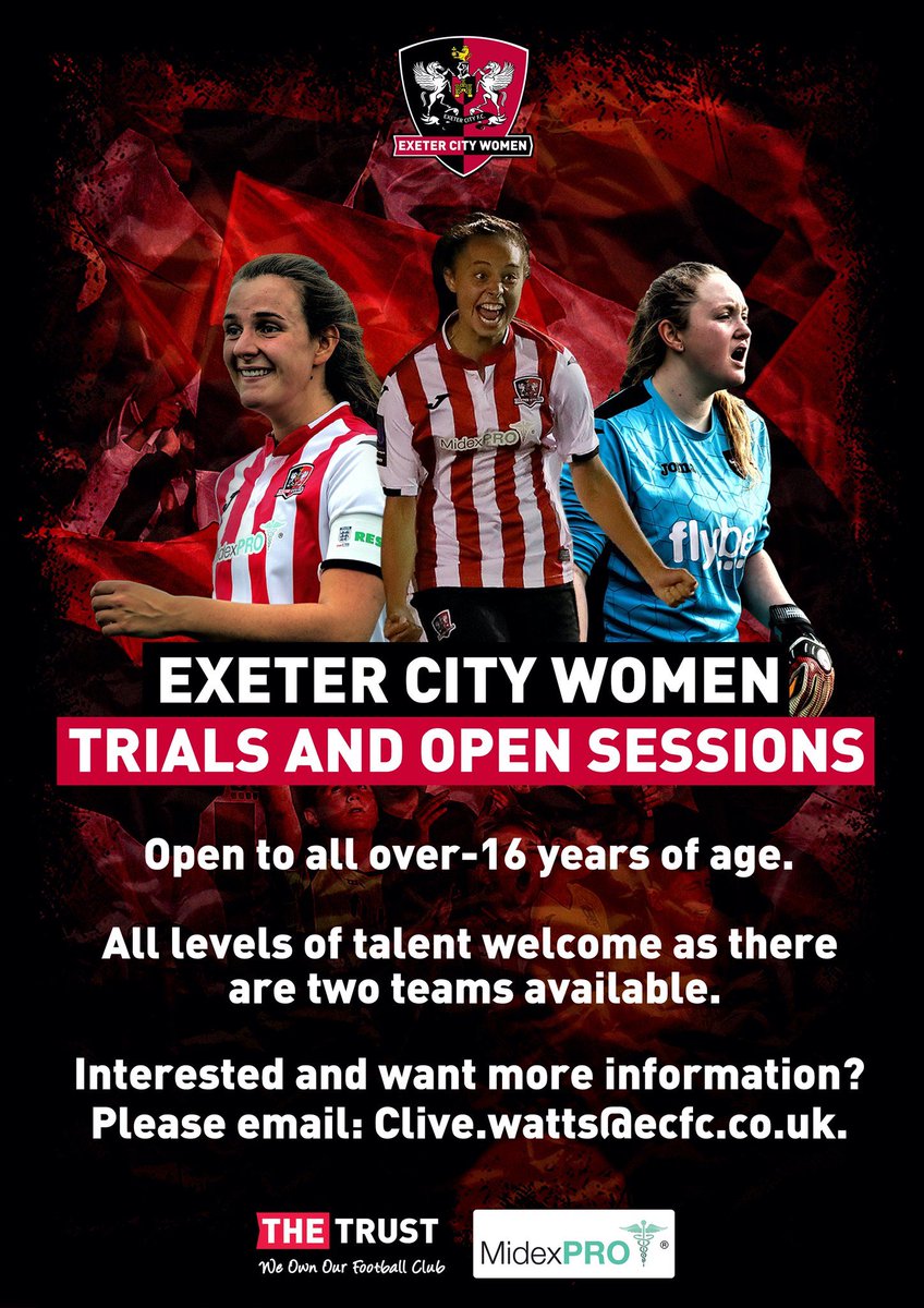 ExeterCityWFC's tweet image. Are you interested in playing for Exeter City Women? 🔥👀

We will be holding trials once the lockdown has been lifted. But to register interest follow the details below ⬇️ 

#NextGen #LocalNews #Womensfootball 🔴⚪️
