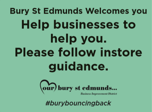 Phase 1 of town centre signage complete (100 now up), lots of positive comments from the public and businesses as I was putting them up. All part of the plan to welcome customers &amp; vistors back and help #Burybouncingback #Burystedmunds #stayingsafe