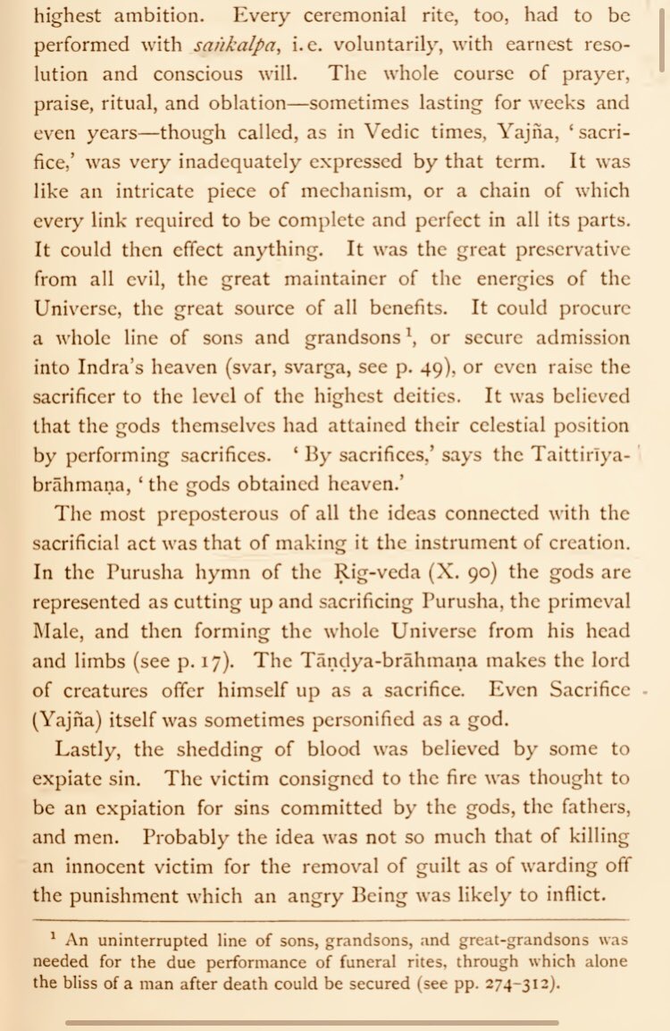 The most damaging distortion of Monier-Williams is about “Yajña”: the quintessential element of Dharma, and about all life-activity as sacrifice.He opined, “The most preposterous of all ideas connected with the sacrificial act is to make it the instrument of creation”.