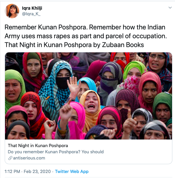 Iqra feels Indian Army has 'occupied' Kashmir, GOI is a terror organisation, and wanted Delhi residents to be inconvenienced during Shaheen Bahg sit-in protest.