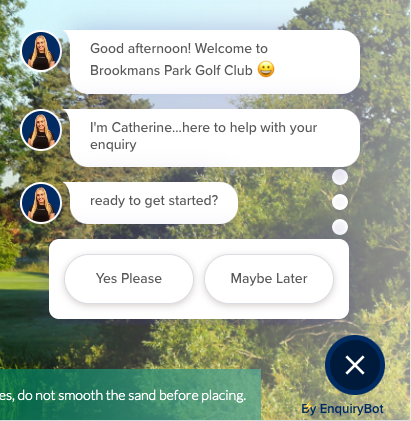 enquirybot's tweet photo. Exciting times @brookmansparkgc. Check out 'Catherine' their brand new #EnquiryBot.
>>https://t.co/JNCqBp7IAN<<
Look forward to seeing the spectacular results team!
#golfisback #CustomerExperience #customercare #ROI #golfing #Management #Golf https://t.co/GSi186rChA