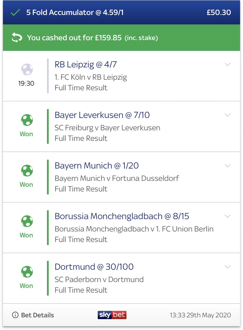 BetWithStats1's tweet photo. Our first bet from this week. Good start 👍🏻 changed our minds on Leipzig  (see other tweet). Good luck for those on it tonight! #betting #bundesliga #bet #money #Statistics https://t.co/FBtMAcL58P