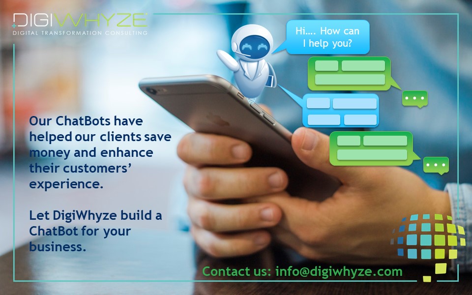 DigiWhyze's tweet photo. Explore the power of ChatBots. ChatBots work 24/7/365. They support/scale your relationship with your customers. Our solutions are fully customisable to suit your needs and can be deployed across any channel (WhatsApp,Web,Mobile App,etc) info@digiwhyze.com #chatbot #customer #AI https://t.co/FNk3Mjyj91