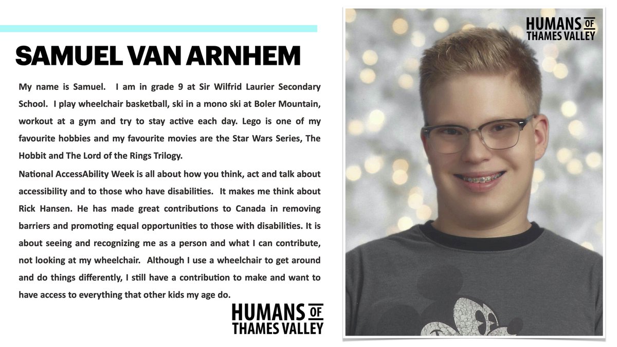 HumansofTVDSB's tweet image. Meet Samuel! Samuel is an incredible change maker &amp;amp; grade 9 student at @LaurierSS. Read about his amazing accomplishments &amp;amp; thoughts on #NationalAccessAbilityWeek in the images below. We are lucky to have students like Samuel in @TVDSB! @TVDSBEquity @TVDSBSafeSchool @TVDSBcares