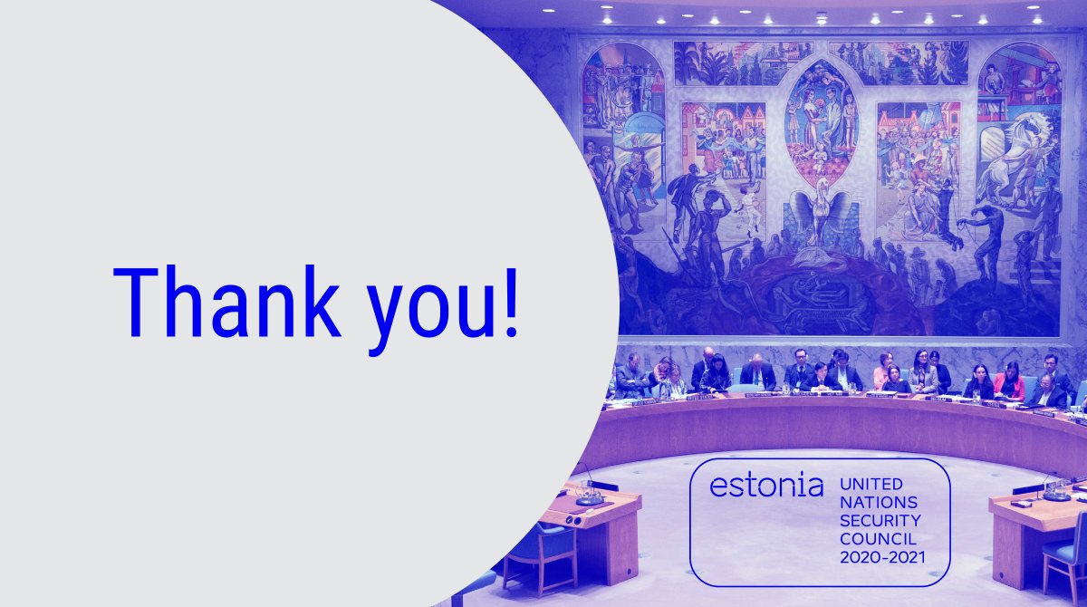 MFAestonia's tweet photo. Estonia's first Presidency of the @UN #SecurityCouncil has finished! We were proud to serve at this difficult time.
✅ 23 VTCs convened
✅ 5 resolutions adopted
✅ 1 IID on the use of chemical weapons in Syria
✅ signature events #LessonsForPeace, #CyberUNSC & #POC
More 👇 https://t.co/OH9vdWSgYX