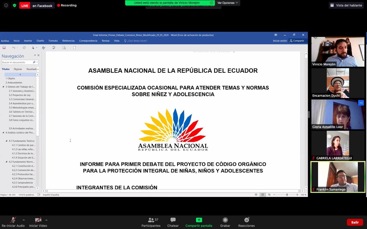 Iniciamos con la Sesión 0.62 de la Comisión Especializada de la Niñez y Adolescencia, junto a los miembros de esta comisión entregamos el informe para primer debate del proyecto del Còdigo Òrganico de la Niñez y Adolescencia. <a href="/EncaDuchi/">Encarnación Duchi</a> preside esta comisión.