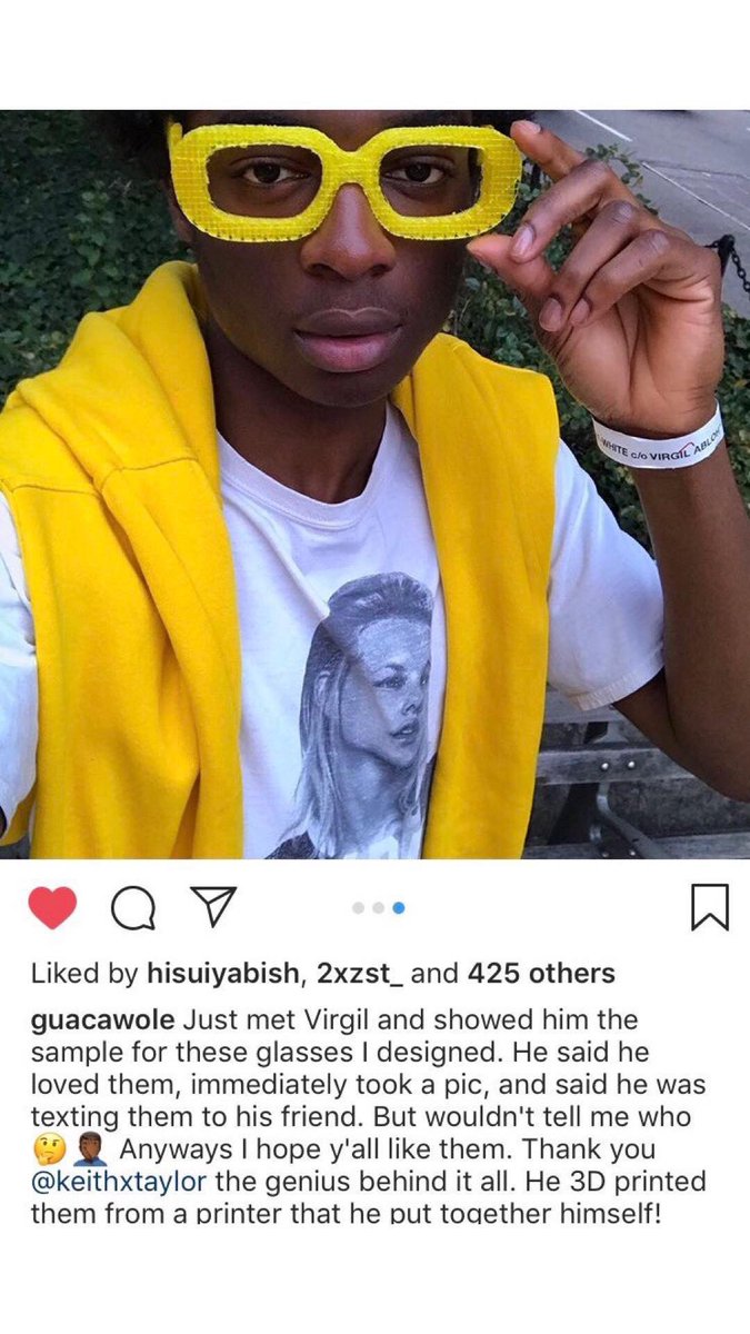 There were many telling instances with Virgil but the one for me was when this young Black designer, Wole Olosunde, shared how excited he was to meet Virgil + show him a glasses design he completed That young man’s glasses were ripped off in the Off-White SS19 Collection smh