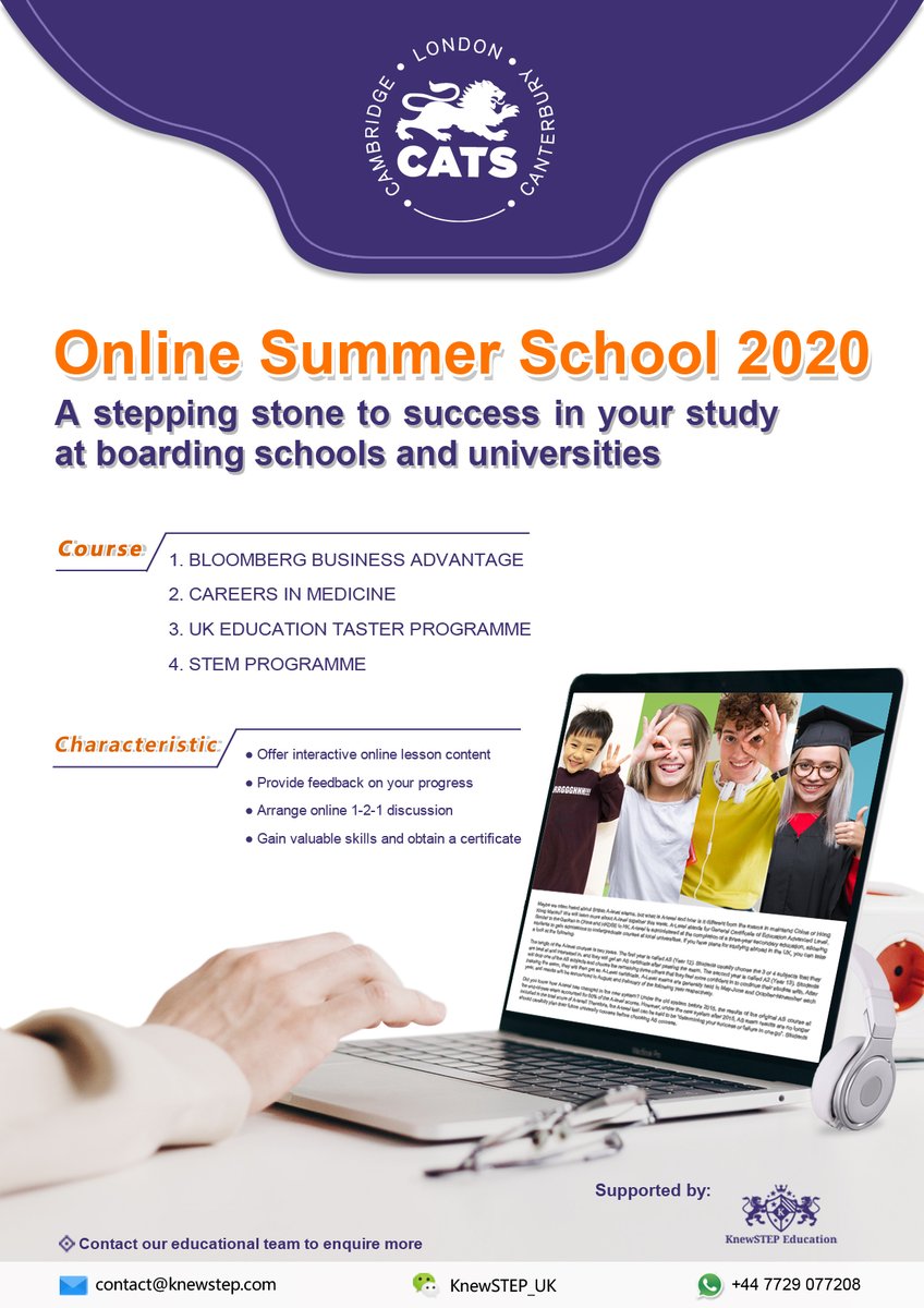 🎉KnewSTEP Partner - <a href="/CATSEducationUK/">CATS Education</a> Summer School 2020 to study online in Cambridge this summer!

📚Available courses include:
1) BLOOMBERG BUSINESS ADVANTAGE
2) CAREERS IN MEDICINE
3) UK EDUCATION TASTER PROGRAMME
4) STEM PROGRAMME

👉Read more: bit.ly/3eFbzHH