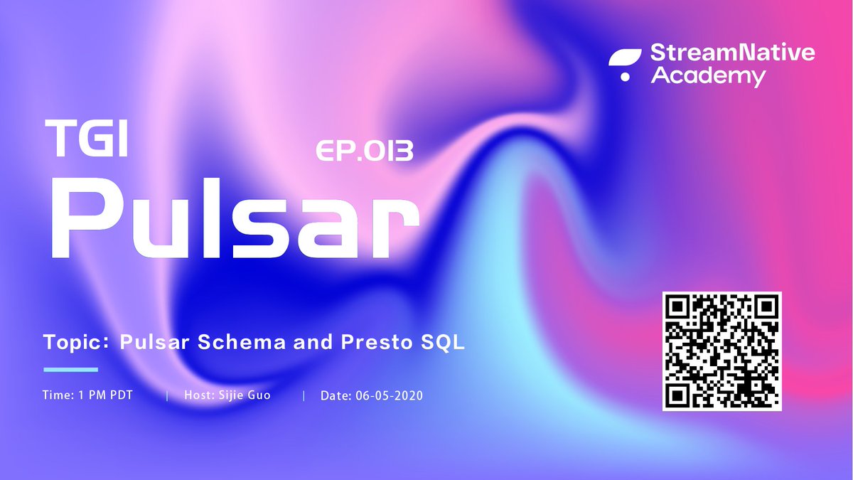 streamnativeio's tweet image. In #TGIP 013, our own @sijieg will talk about @apache_pulsar schema and Presto SQL.

Live streaming link: youtube.com/channel/UCywxU…

Join us and have fun on this Friday!