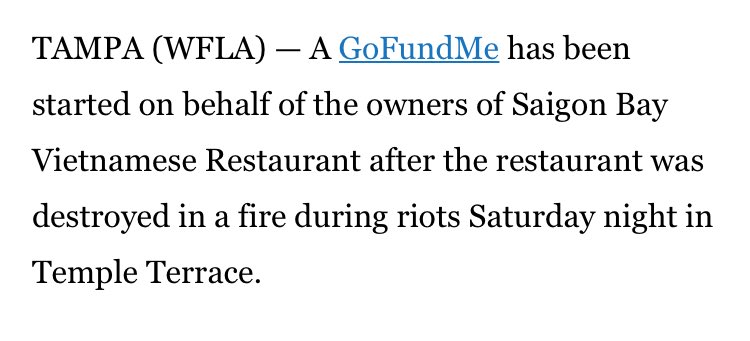 Wfla News Gofundme Started For Locally Owned Restaurant Burned Down In Tampa Riots T Co Brmzhjb5jz This Business Is Their Livelihood To Support A Multi Generational Family T Co Mdcm4ql0fp Wfla News Gofundme Started For Locally Owned Restaurant Burned Down In Tampa Riots T Co Brmzhjb5jz This Business Is Their Livelihood To Support A Multi Generational Family T Co Mdcm4ql0fp