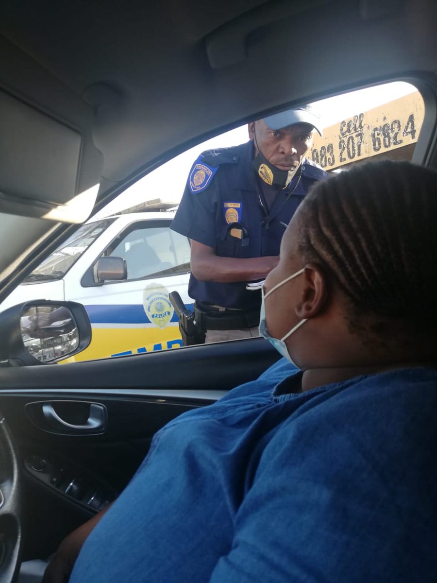 My aunt was assaulted by a JMPD officer yesterday in front of her child, niece & nephew all because the particular officer refused to wear his mask correctly while speaking to them. This man slapped, punched and kicked her while his partner watched on.