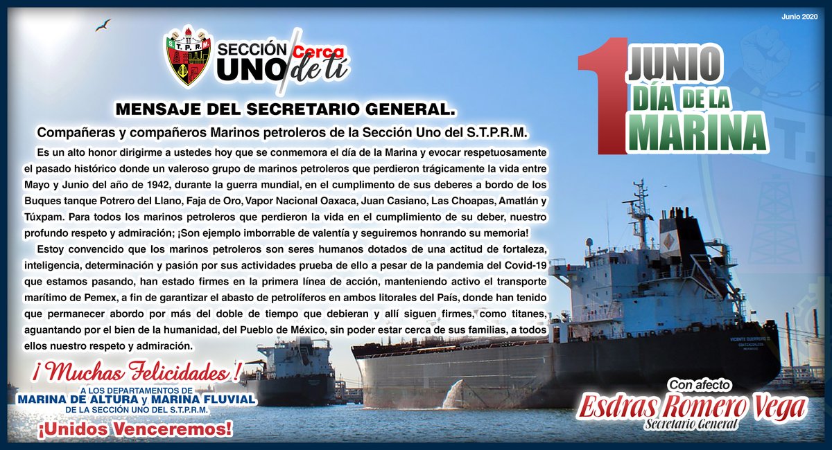 EsdrasPrimero's tweet photo. La Sección Uno felicita a los departamentos de Marina de Altura y Marina Fluvial de la Sección Uno del S.T.P.R.M. Día de la Marina. Esdras Romero Vega. https://t.co/YMqKwz9Ll5