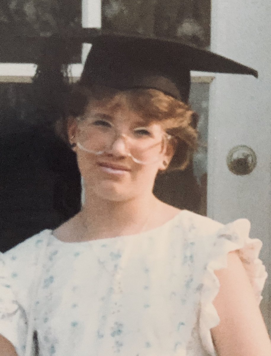 Princessjesster's tweet photo. #hatoftheday grade 8 grad & don’t I look completely thrilled to have my picture taken!!Lol. It was a vintage grad cap that my dad found somewhere -I didn’t want to wear it, oh how times have changed, I’d totes wear it now!#covidboredom #gradhat #graduationcap #vintagegradcap https://t.co/fBY03UEbLp