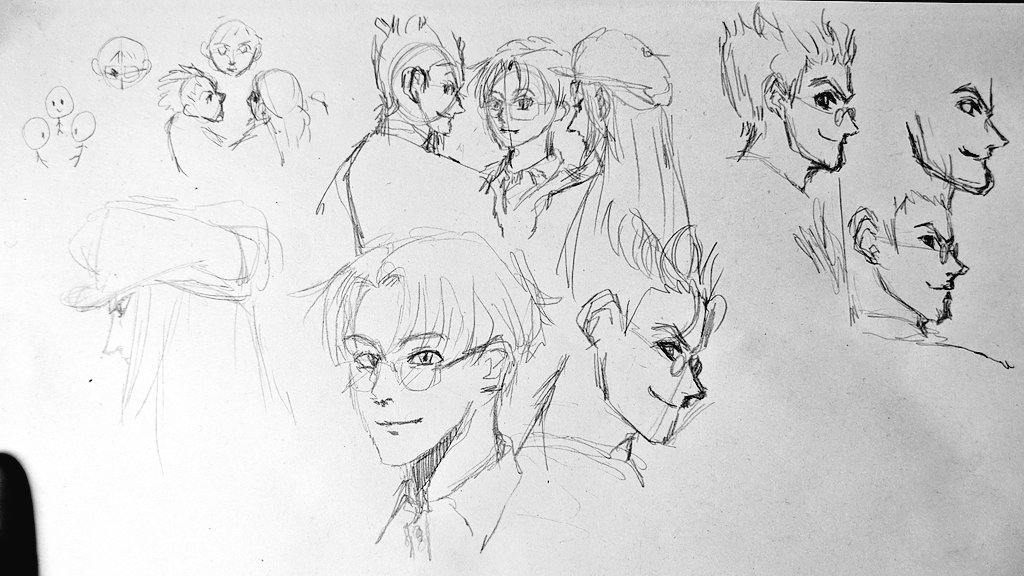 A couple days ago I decided I will draw the Better Adult Trio™ aka Better Dads for Killugon™ Leorio, Wing and Kite. Here are my sketches in preparation for that drawing ? 