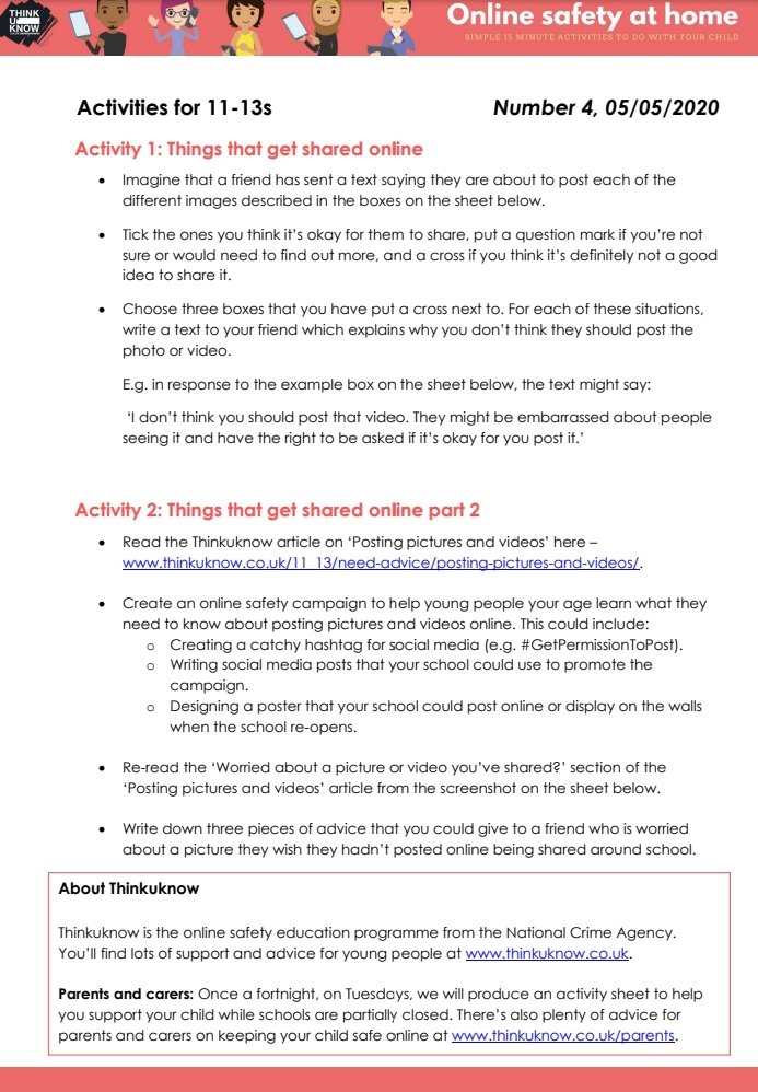 SevernPrimary's tweet photo. ThinkUKnow esafety project Week 4! We would love to see the childrens work. Please post completed tasks to their Seesaw accounts. #DigiWizards https://t.co/xsg6lD5xAv