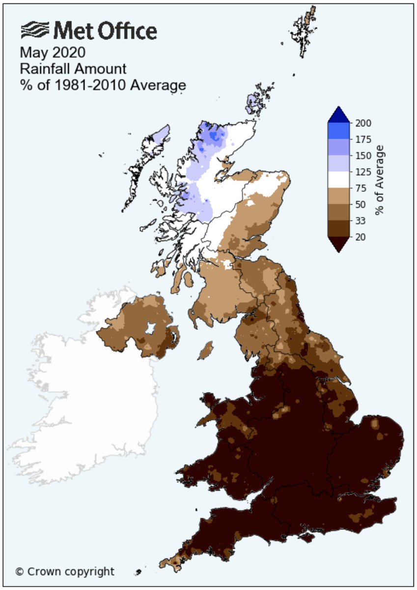This is climate breakdown. Met Office UK rainfall records: - Left: Feb 2020. 400%+ average rainfall in North England & Wales. Massive floods - Right: May 2020. Less than 20% average rainfall for large swathes of England & Wales. Drought looming #ClimateEmergency