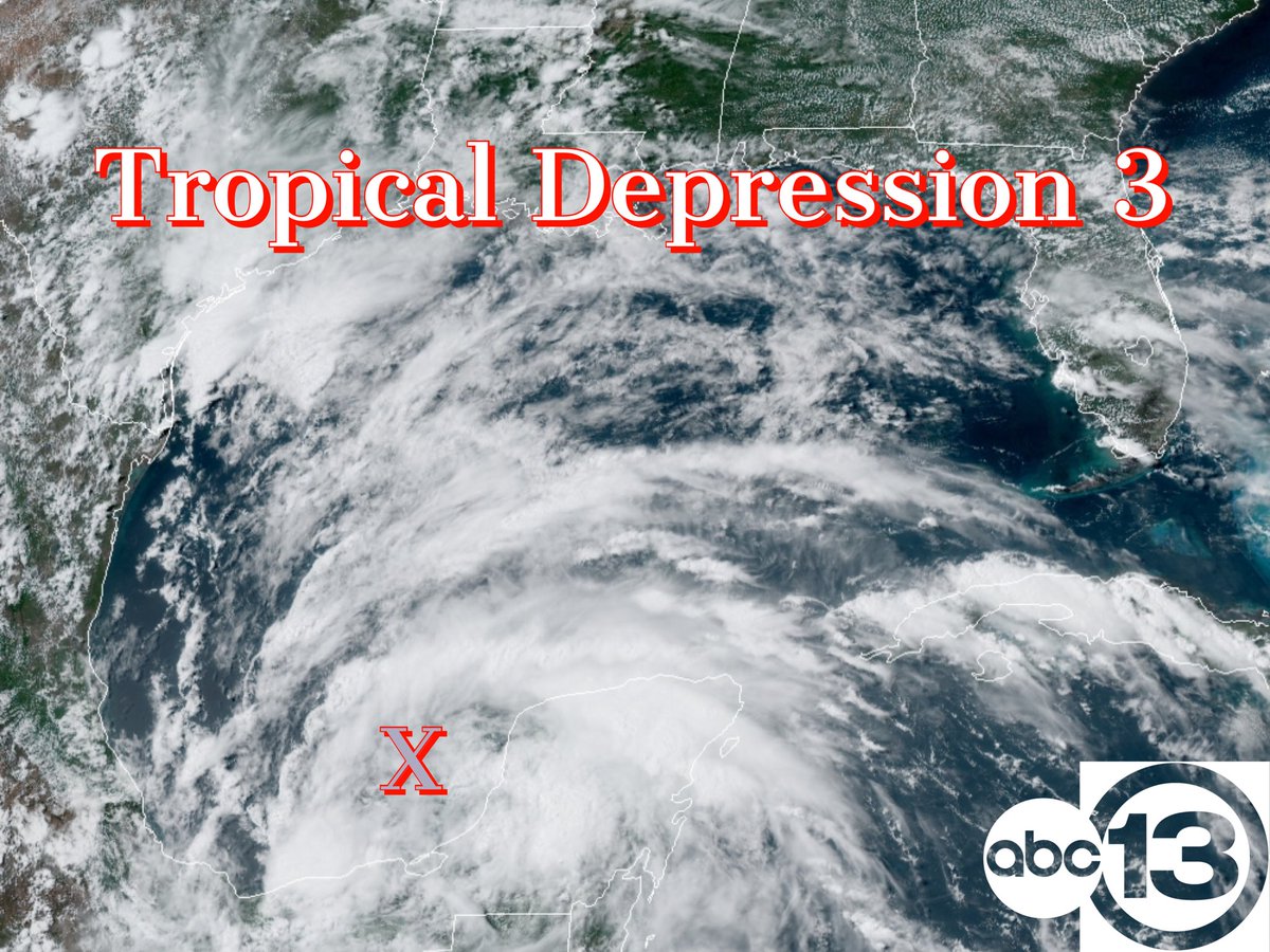 collinmyerswx's tweet photo. BREAKING: Tropical Depression #Three has formed in the Gulf. It is entering the Campeche Sound. This will become Tropical Storm Cristobal soon. 

> https://t.co/j1W95qZbpW 
@abc13houston https://t.co/RkOaoTR1Sw