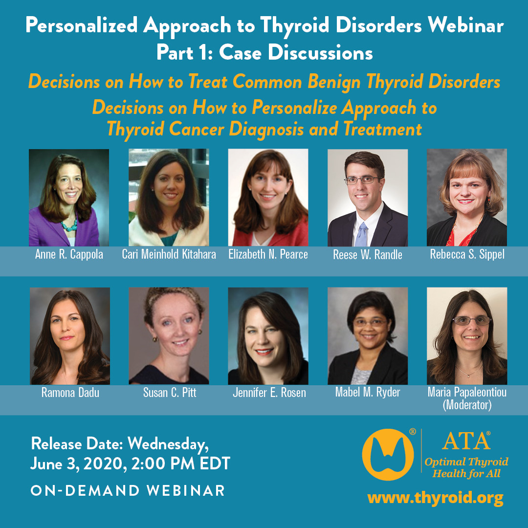 AmThyroidAssn's tweet image. Be sure to check out the two newest ATA Case Discussion Webinars coming June 3. Leading experts will be reviewing cases on thyroid &amp;amp; pregnancy, #hypothyroidism, #hyperthyroidism, and #thyroidcancer. #ATAthyroid2020 @PennMedicine @WiscSurgery @wakehealth
ow.ly/Z8Fk50zVXeB