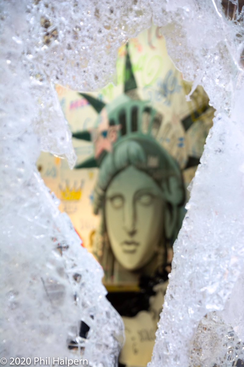 What happened to George Floyd is crushingly sad. Protest is necessary if people who can do the right thing don’t. But looting has no justification. Through the broken glass of looting we can see Lady Liberty’s shock of what’s going on and her sadness for what happened to George.