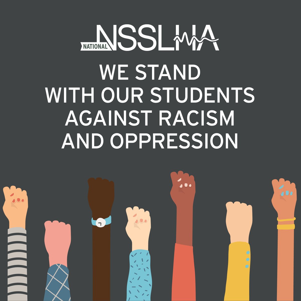 NSSLHA's tweet image. NSSLHA stands w/ our students against racism and oppression. Please visit our Instagram account for more of our message &amp;amp; next steps: instagram.com/p/CA51p_pFON_/ #NSSLHAstrong #aud2b #slp2b #audpeeps #slpeeps #slpsofcolor #blackslps #nsslha #national_nsslha #SuccessStartsHere