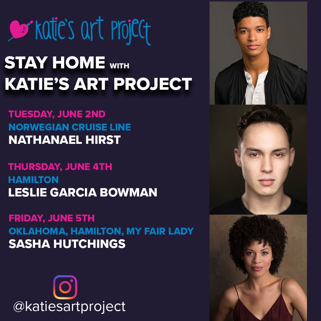 KatiesArtProj's tweet photo. This week on #StayHomeWithKAP learn choreography from a @CruiseNorwegian taught by @nathanael_hirst, a step routine taught by @hamiltonmusical's @lesliegbowman, and a live Q&A with @sashahutchings. https://t.co/PqY3oqyqdY
