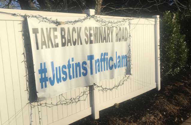 AlexandriaNow's tweet photo. The city cited a sign protesting the Seminary Road diet for violating zoning ordinances, but the owners say their sign was targeted for political purposes https://t.co/3oorYjSDr0 https://t.co/xGMjrGOPEn