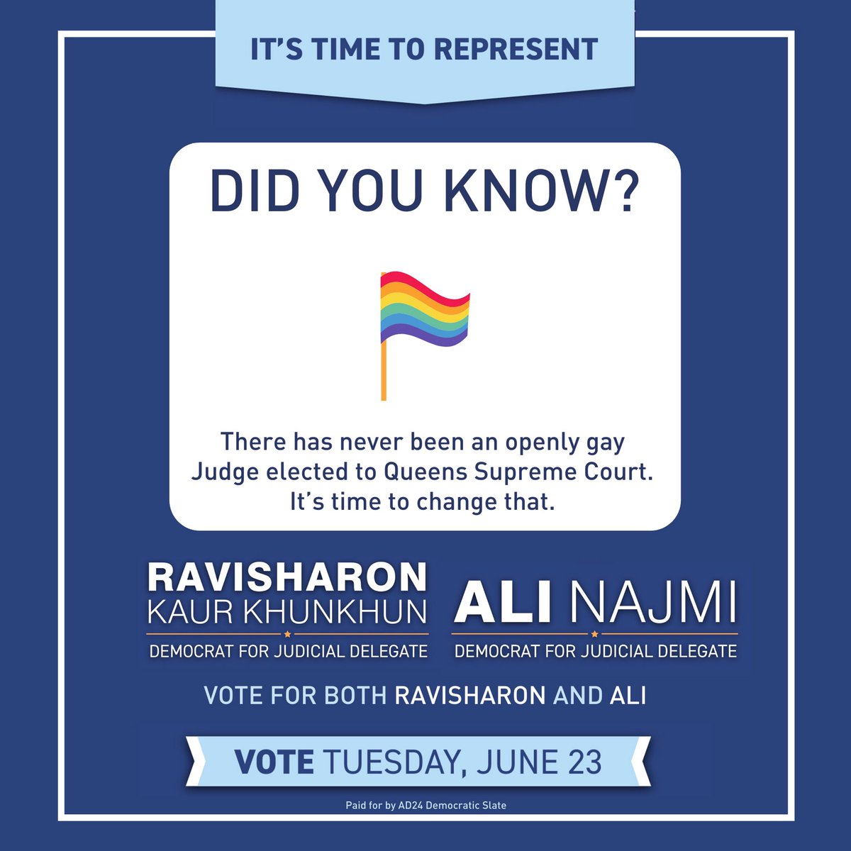 Ali_Najmi's tweet photo. Today marks the start of LGBTQ+ Pride Month! Happy Pride! #ItsTimeToRepresent #RepresentationMatters #JudicialDiversity #JudicialDelegate #Queens https://t.co/mXjZhJ2KPd