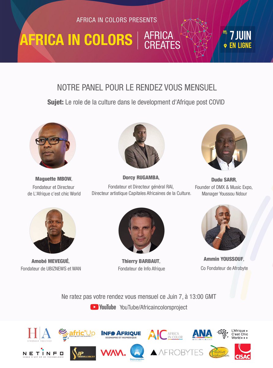 les défis et solutions pour le secteur de l’industrie créative sur le continent. 

Rester connectez à nos réseaux pour plus d’informations. 

Pour l’art et la culture, ne rate pas ce rendez vous culturel. 

#afrique #culture #art #aic2020