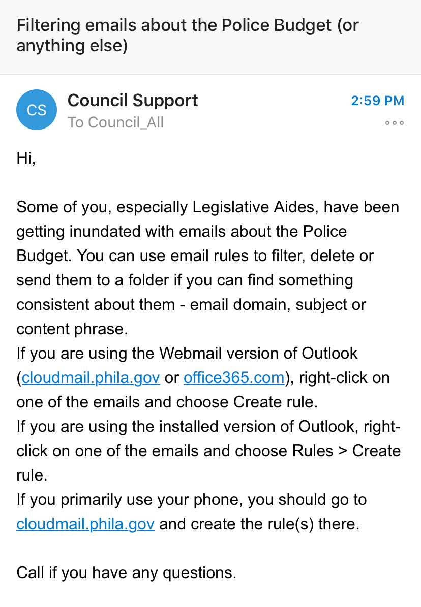 Philly We Rise (@phillywerise) on Twitter photo Wow: <a href="/PHLCouncil/">PHLCouncil</a> is getting so many individual emails to #DefundThePolice #DefundthePPD of their $14m increase that they are training staff to filter them out. That means your fight for #fundourcommunities is breaking through. Keep it up and share widely: phillywerise.com/defundpolice/ Wow: <a href="/PHLCouncil/">PHLCouncil</a> is getting so many individual emails to #DefundThePolice #DefundthePPD of their $14m increase that they are training staff to filter them out. That means your fight for #fundourcommunities is breaking through. Keep it up and share widely: phillywerise.com/defundpolice/