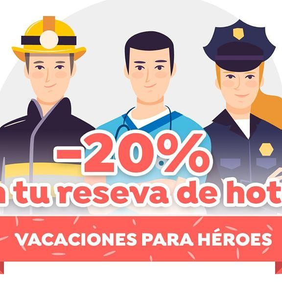 Sanitarios, Fuerzas y cuerpos de seguridad del Estado, transportistas, personal de supermercados… sois héroes! Queremos agradeceros vuestro esfuerzo con un descuento del 20% para que podáis disfrutar de vuestras merecidas vacaciones este verano. Más en:

buff.ly/2Xb2ZKJ