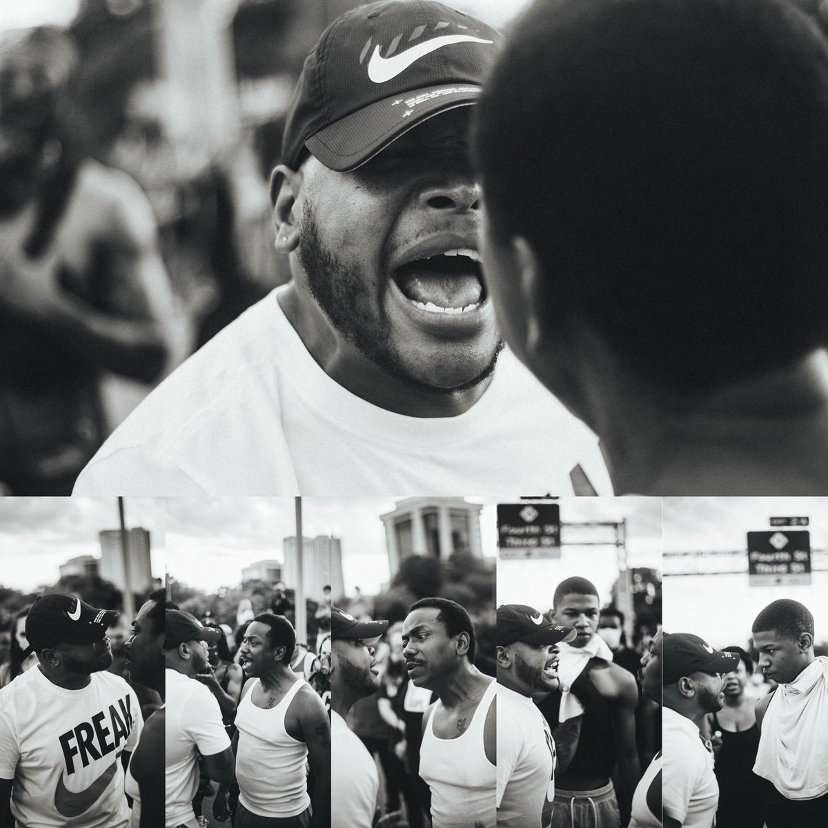 Starbeezy___'s tweet photo. Charlotte, NC 2020 protest. This past weekend my brother went out to capture life during the #GeorgeFlyod #BrionnaTaylor #AmaudArbery protest. The pain, outrage, discomfort &amp; power you feel from these photos speaks extreme volumes! We are not okay! PLS RT 
his IG: jodamann https://t.co/6h2QyTlKhh