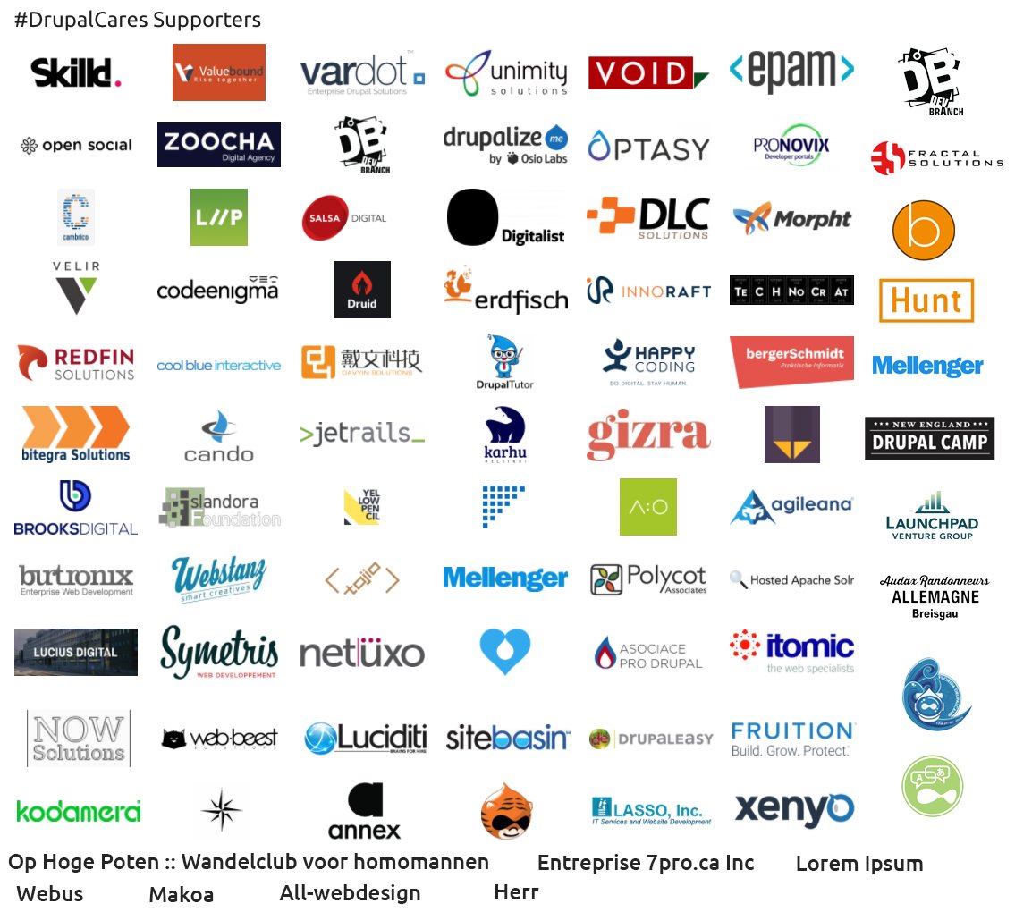 drupalassoc's tweet image. #DrupalThanks to our Supporter Level #DrupalCares Sponsors