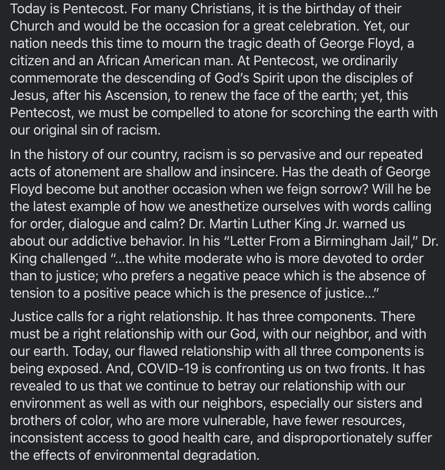 RockhurstU's tweet image. Thoughts on the Death of George Floyd, A Message on Pentecost 2020 from Rockhurst President the Rev. Thomas B. Curran, S.J.