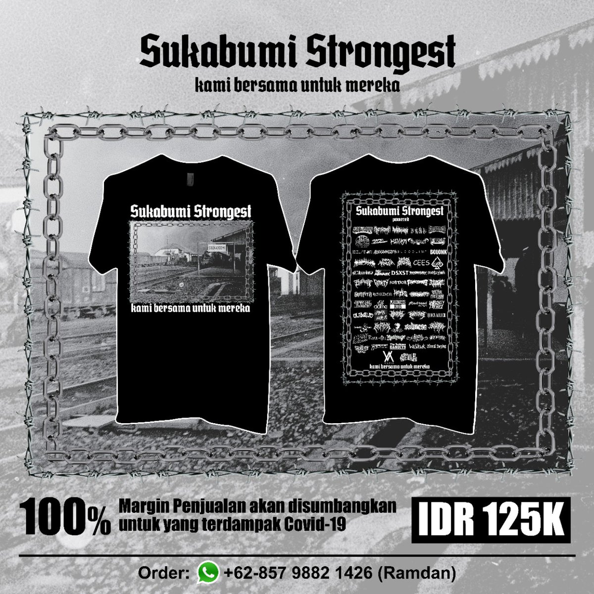 ABCDeath_id's tweet photo. TS #SukabumiStrongest #KamiBersamaUntukMereka

61 Band/Musisi galang dana dari penjualan Tshirt yg akan dialokasikan utk terdampak Covid-19

Udh bs pre order s/d 15 Jun 2020 | IDR 125K
Order: https://t.co/6lTyXVUkem Ramdan https://t.co/GEFPCcOyOR