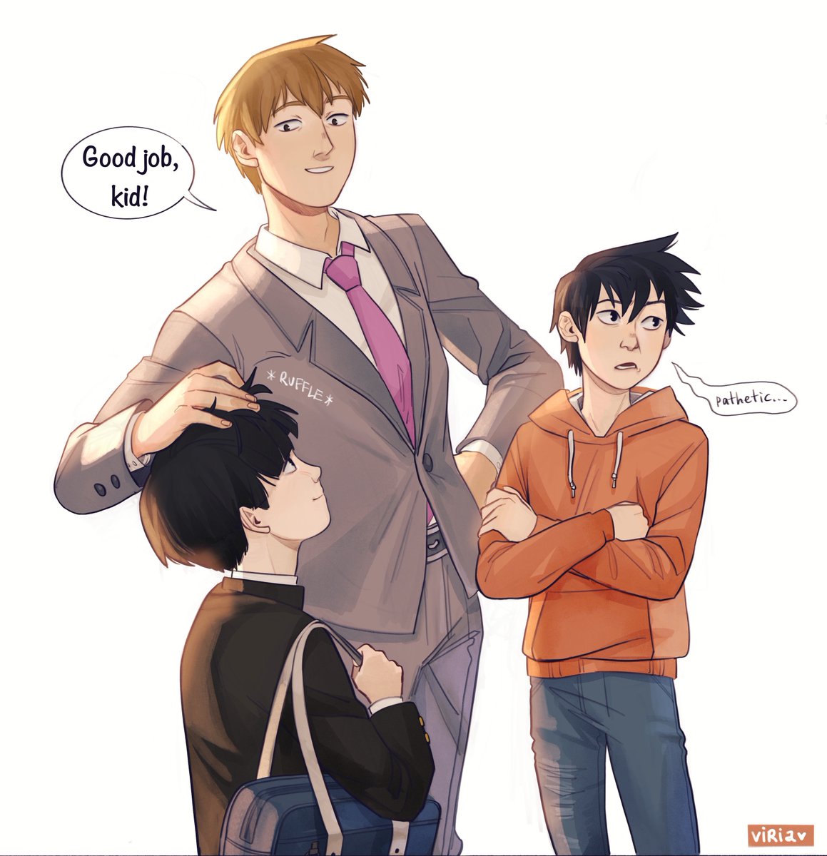 As my friend has put it: "Gross", Ritsu says as his cheeks grow pink. 
That boy just needs some praise?

#mobpsycho100 #kageyamashigeo #reigenarataka #kageyamaritsu #art #mob 