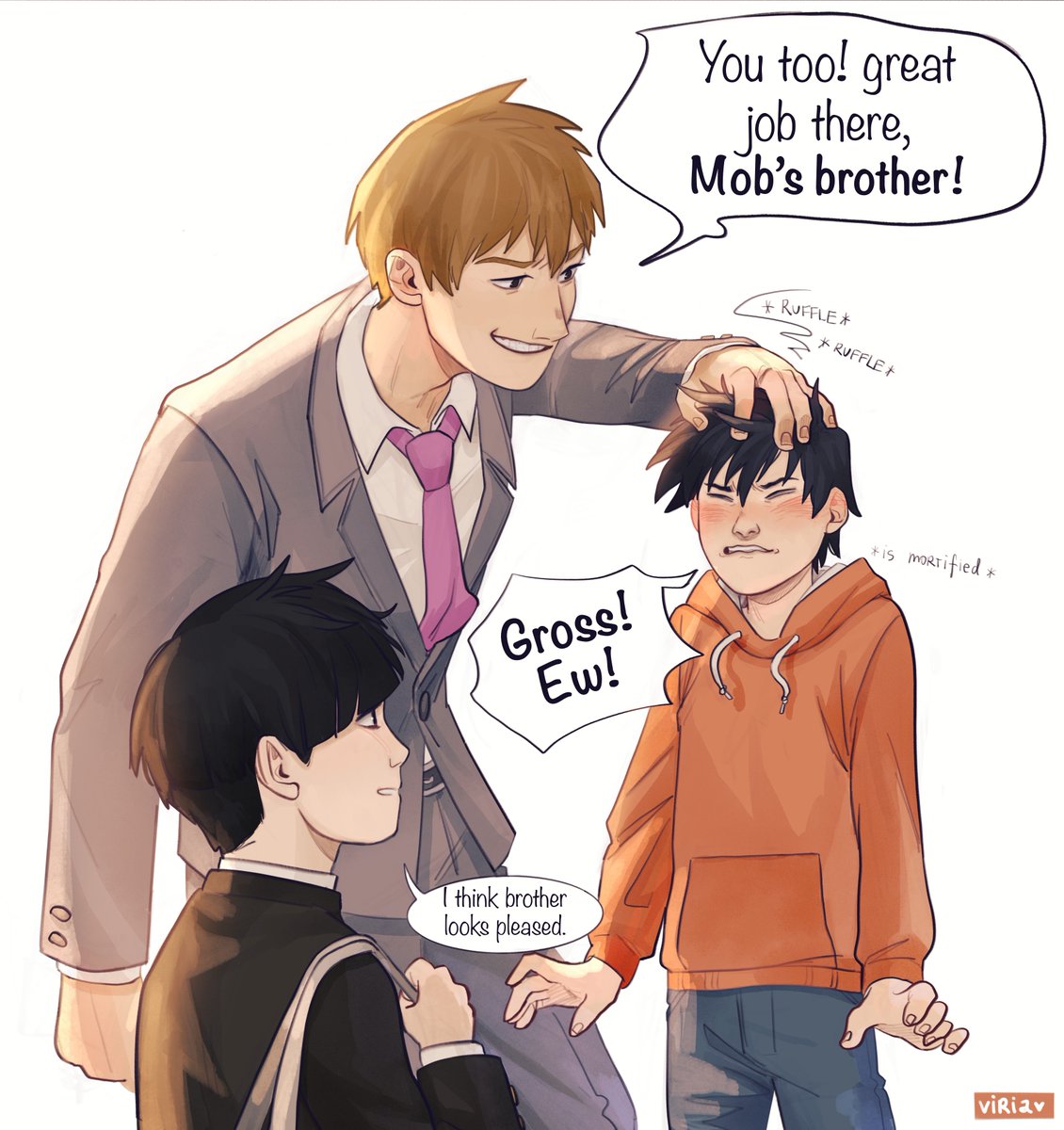 As my friend has put it: "Gross", Ritsu says as his cheeks grow pink. 
That boy just needs some praise?

#mobpsycho100 #kageyamashigeo #reigenarataka #kageyamaritsu #art #mob 