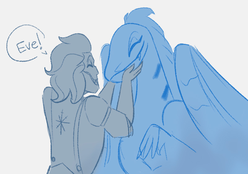 He laughs and pets his friend, he has missed her so much