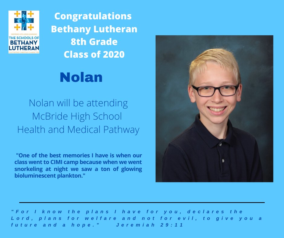 BethanyBearsLB's tweet photo. Congratulations to the this Bethany Bear 8th grade graduate! Class of 2020.  #Meetourgraduates  #BethanyBears https://t.co/BeA85NLHcD