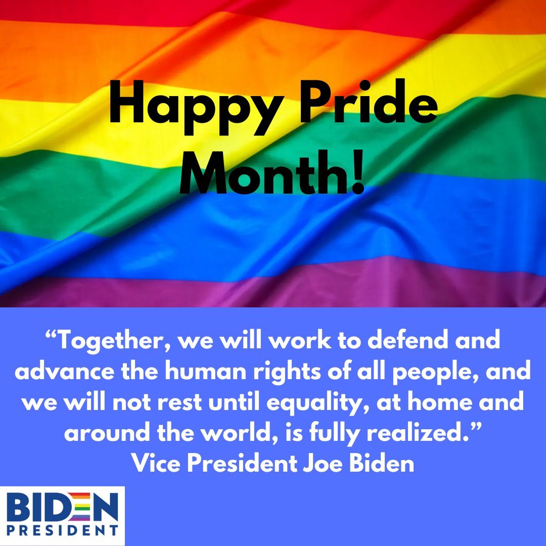 DMV_Biden's tweet photo. Although PRIDE will look very different this year, it is still a time for the LGBTQ+ community to come together and celebrate. We will work this month and every month to create a safe place for the LGBTQ+ community and to demand equal rights for everyone! #TeamJoe #Studentsfor46 https://t.co/KuolGJIHoK