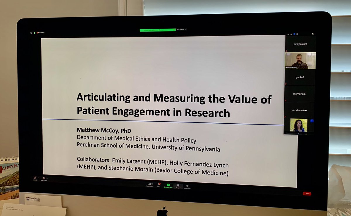 emily_a_largent's tweet photo. #PennREPS is virtual with ⁦@matthew_s_mccoy⁩ talking about patient engagement in research. https://t.co/aYvRbYhtMU